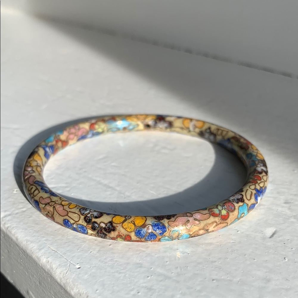 Vintage enamel Floral Bangle Bracelet